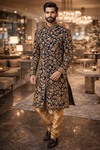 Mens Navy Blue Velvet Indo Western 2 Pc Groom Wedding Embroidered Outfit