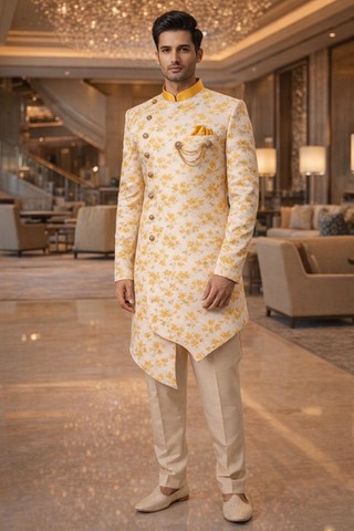Chaqueta sherwani crema floral elegante