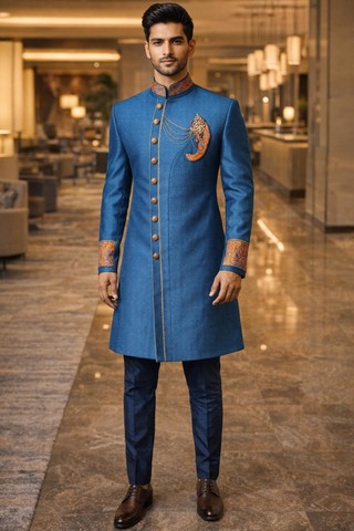 Indowestern Sherwani blau für festliche Anlässe