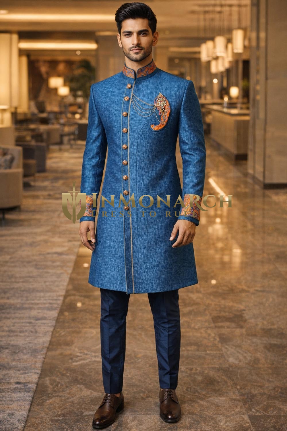 Indowestern Sherwani blau für festliche Anlässe