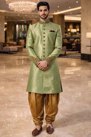 Sherwani indo occidental brodé vert
