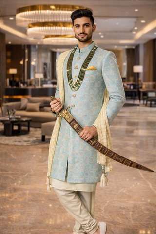 Elegante traje indo occidental azul