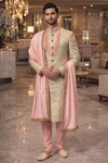 Tenue indo occidentale beige et rose homme