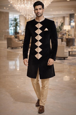 Sherwani negro novio indio elegante