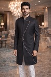 Mens Black Indo Western Sherwani 2 Pc Designer Wedding Attire Style
