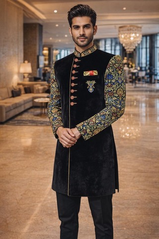 Indo occidental negro bordado elegante