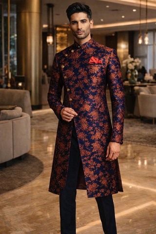 Sherwani indo occidental azul marino elegante