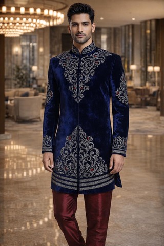 Sherwani azul marino Jodhpuri diseño