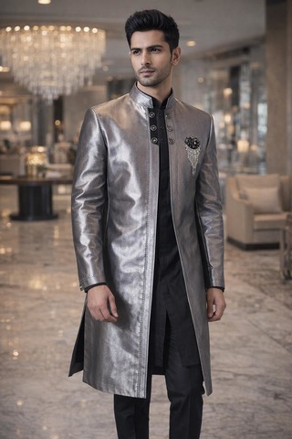 Traje indo occidental gris bordado diseño