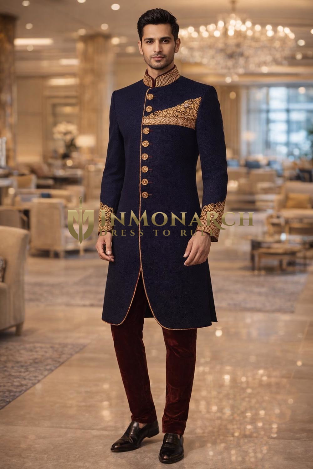 Indo-Western Anzug Blau Bordeaux