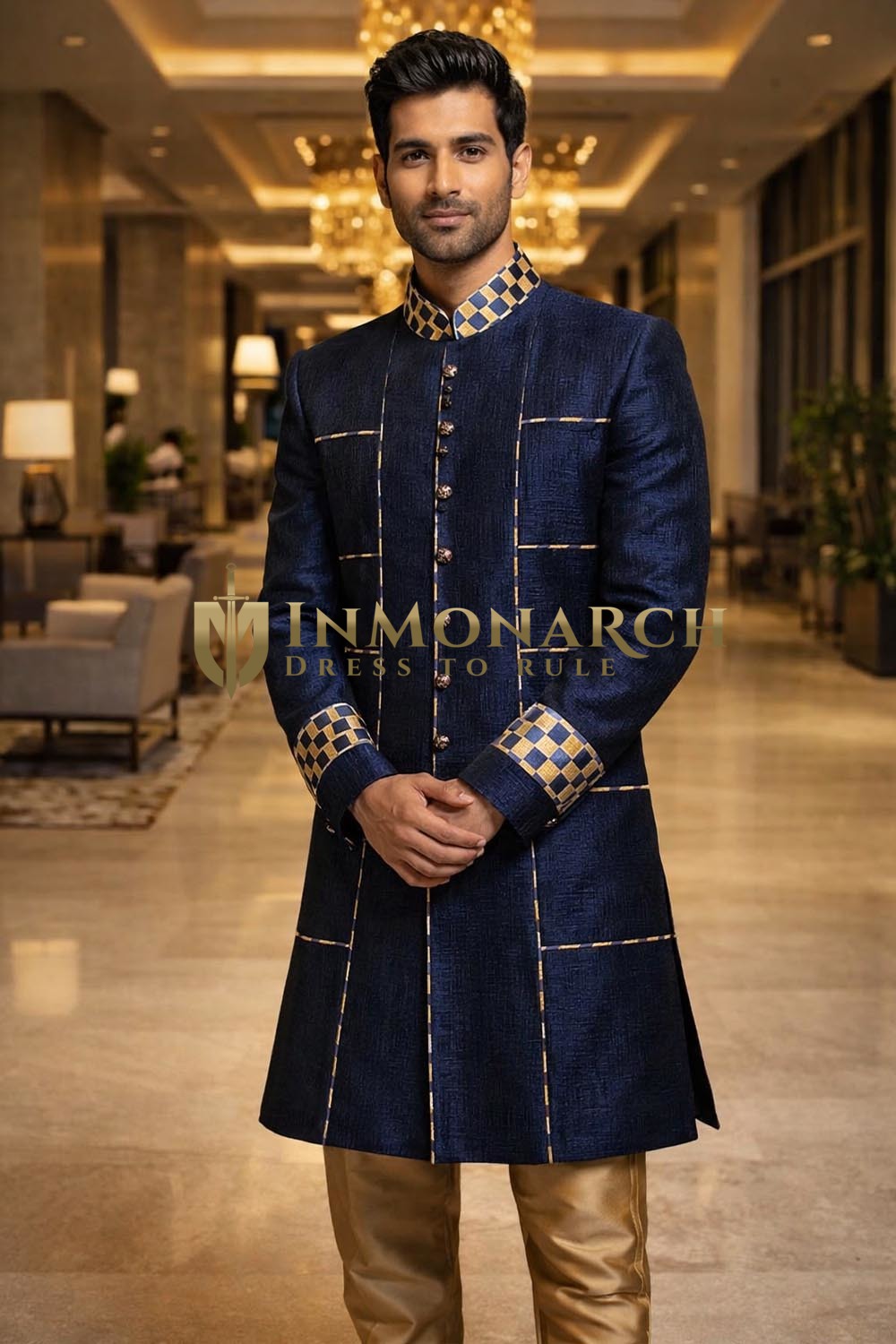 Costume indo occidental bleu cuivre