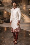 Costume dhoti blanc et bordeaux homme