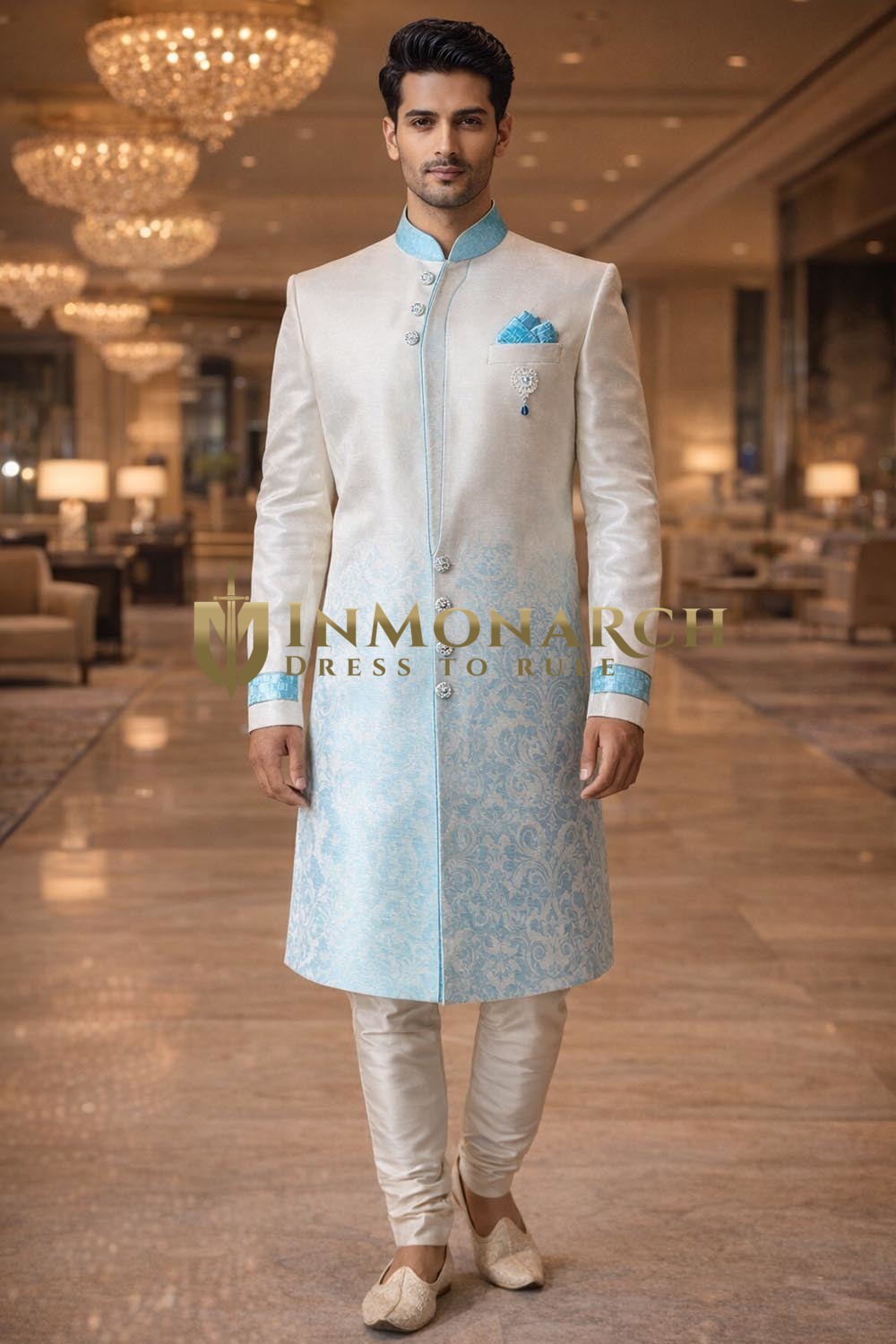Sherwani indo occidental brodé crème