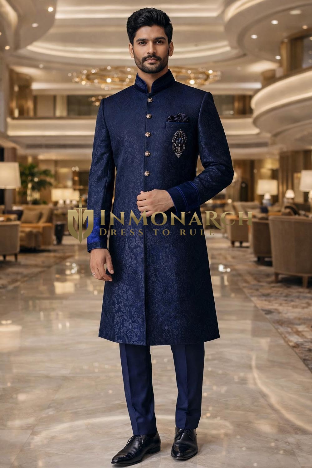 Sherwani azul pizarra para boda
