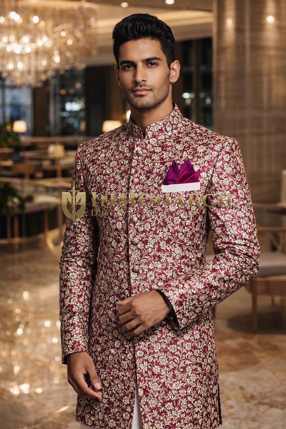 Costume angrakha crème à fleurs violettes