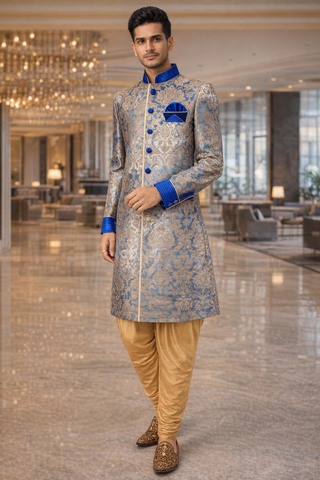 Sherwani indo occidental bleu ciel de fête