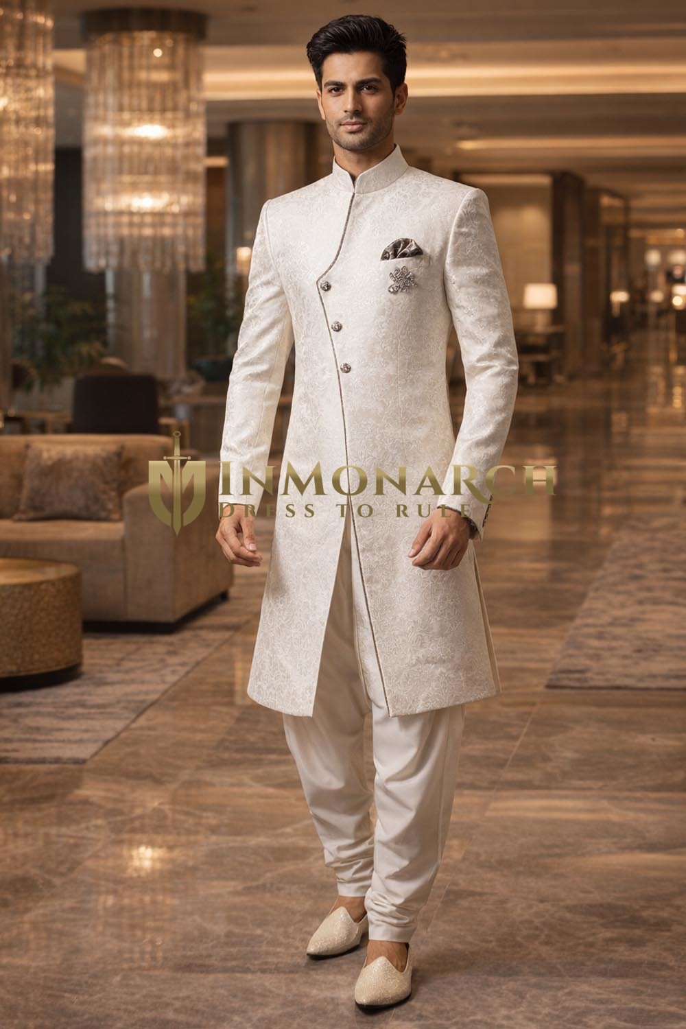 Indo-Western Anzug Weiß Silber Hochzeit