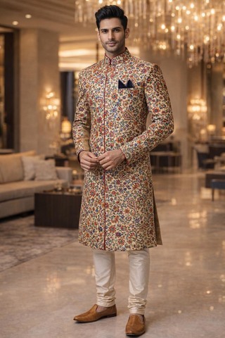 Indowestern Anzug Elfenbein Angrakha-Stil
