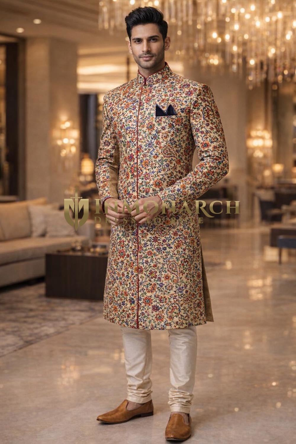 Indowestern Anzug Elfenbein Angrakha-Stil
