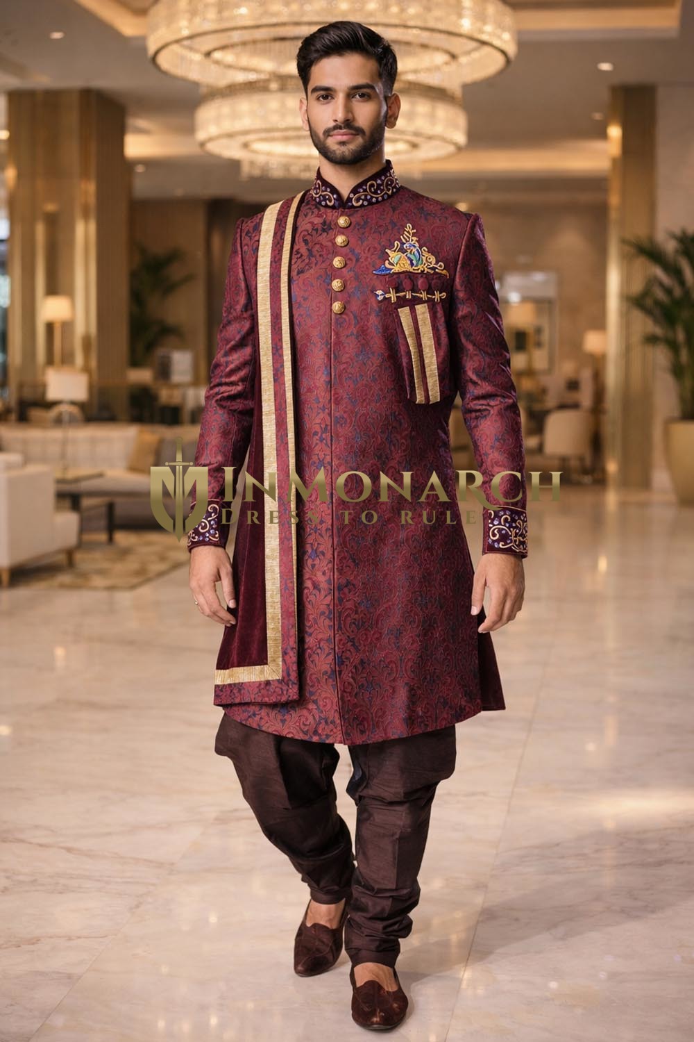 Gold-pink Sherwani für Bräutigam Empfang