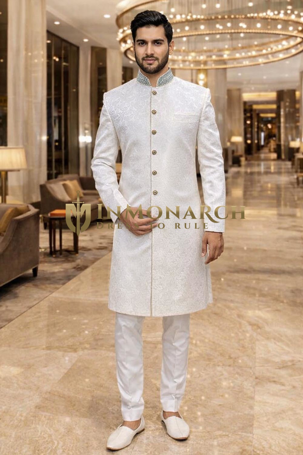 Indowestern Anzug creme Paisley Herren