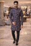 Mens Navy Blue Sherwani for Groom Wedding 2 Pc Traditional Attire