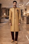 Mens Peach Indo Western 3 Pc Embroidered Groom Wedding Attire