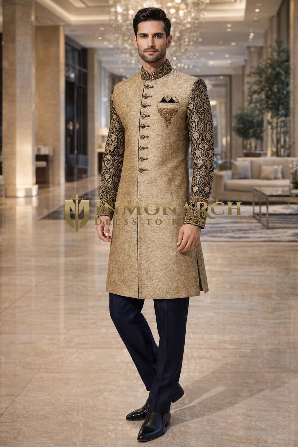 Costume indo occidental beige brodé