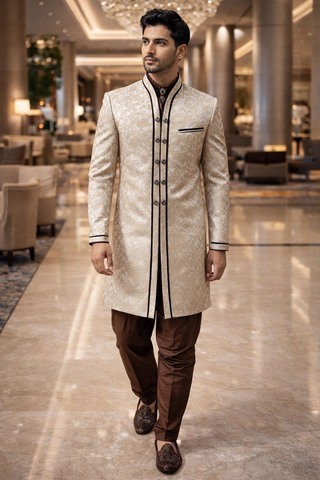 Sherwani indo occidental crema hombre