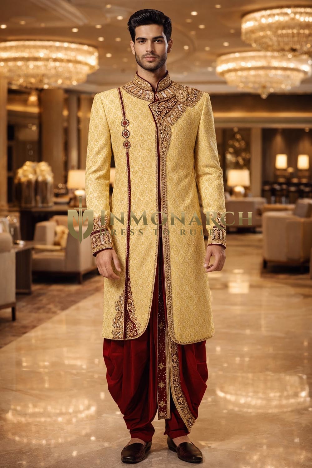 Indowestern beige brodé avec dhoti