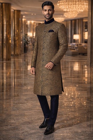 Traje indo occidental 6 botones dorado