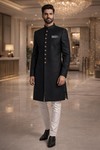 Mens Black Indo Western Outfit 3pc Wedding Formal Designer Attire