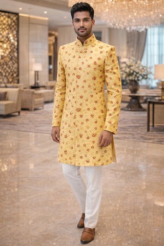 Sherwani indo occidental color burlywood para boda