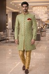 Mens Green Indo Western Outfit 3 Pc Groom Wedding Designer Ethnic Wear