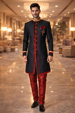 Sherwani indo occidental rojo elegante