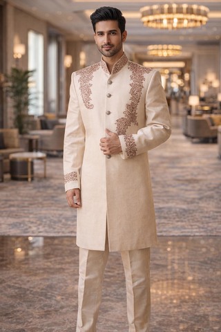 Traje indo western cuello Nehru bordado