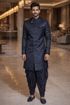 Black Indo Western Outfit 3pc Modern Dhoti Style Wedding Wear for Men