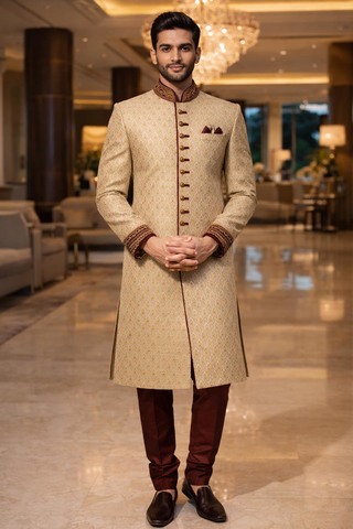 Traje novio beige indowestern