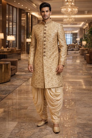 Traje indo occidental crema bordado elegante