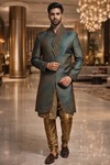 Forest Green Angarakha Indo Western Sherwani with Copper Pajama for Men