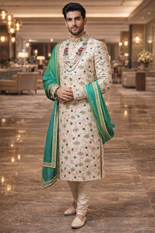 Sherwani marfil bordado boda hombre