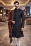 Sherwani indowestern negro bordado cachemira