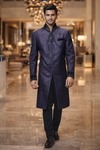Mens Navy Blue Designer Partywear Sherwani 3Pc Hand Embroidered Bollywood Style