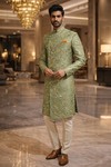 Mens Moss Green Indo Western Outfit 3 Pc Groom Wedding Designer Wear