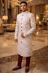 Mens Natural Jute Silk Sherwani 2 Pc Groom Wedding Designer Attire
