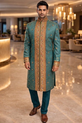 Sherwani étnico boda bordado pesado
