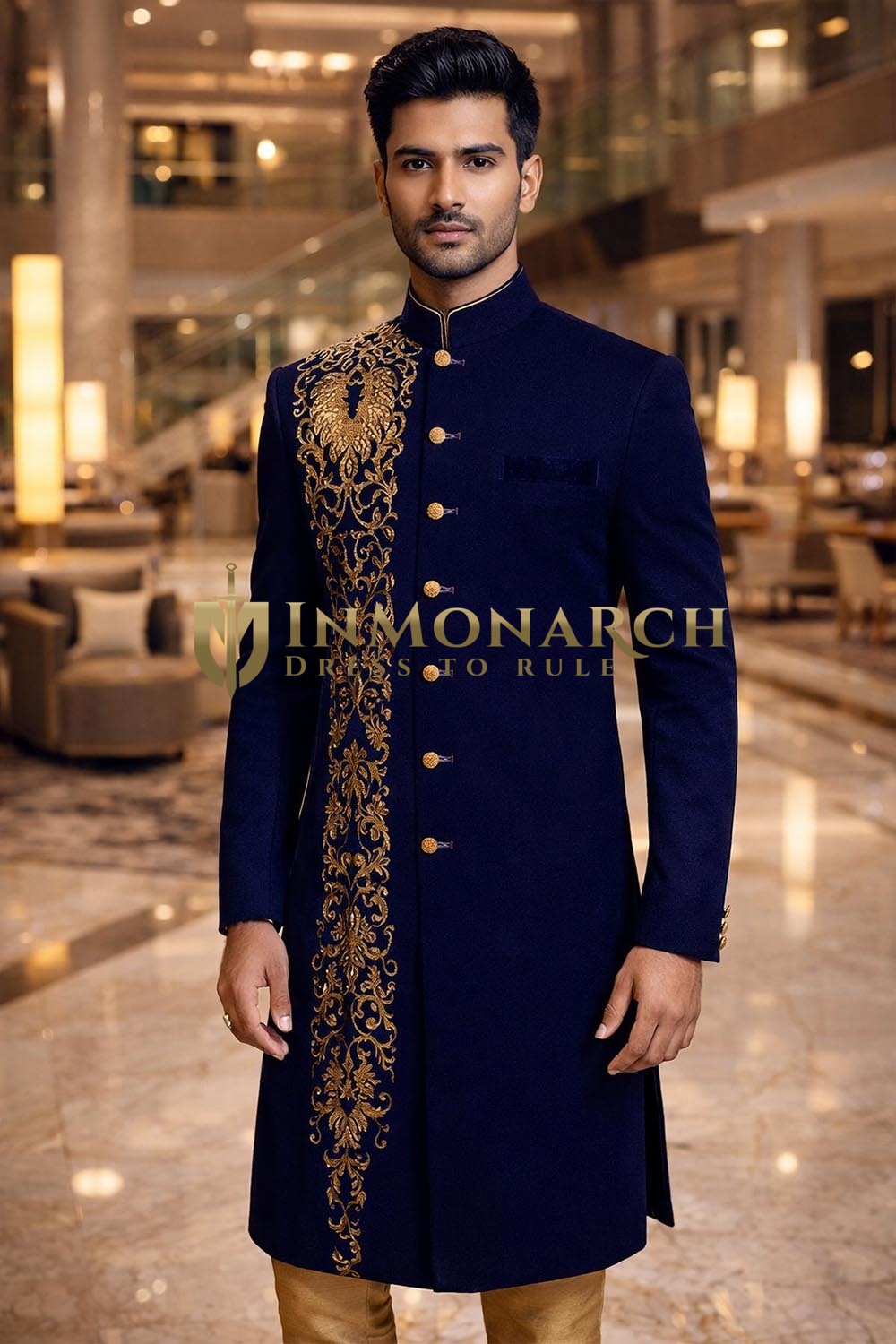 Blauer Sherwani für Bräutigam Hochzeit