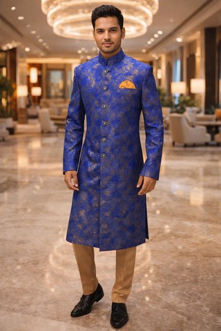 Herren Sherwani blau-gold für Empfang