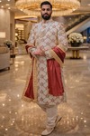 Mens Ivory Wedding Sherwani 2 Pc Groom Traditional Designer Attire