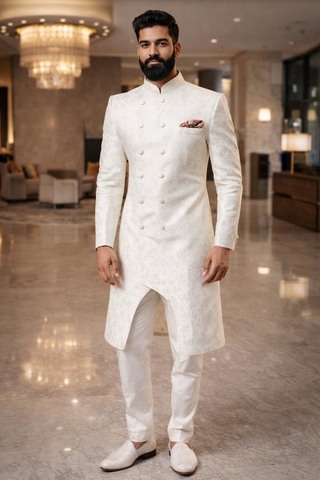 Sherwani crème brodé croisé élégant
